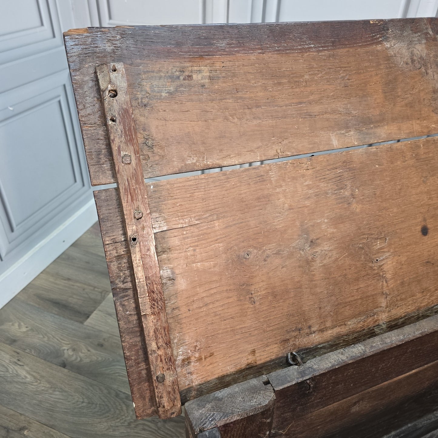 Antique Oak Coffer Trunk - Panelled Blanket Box Chest - 18th Century Solid Wood