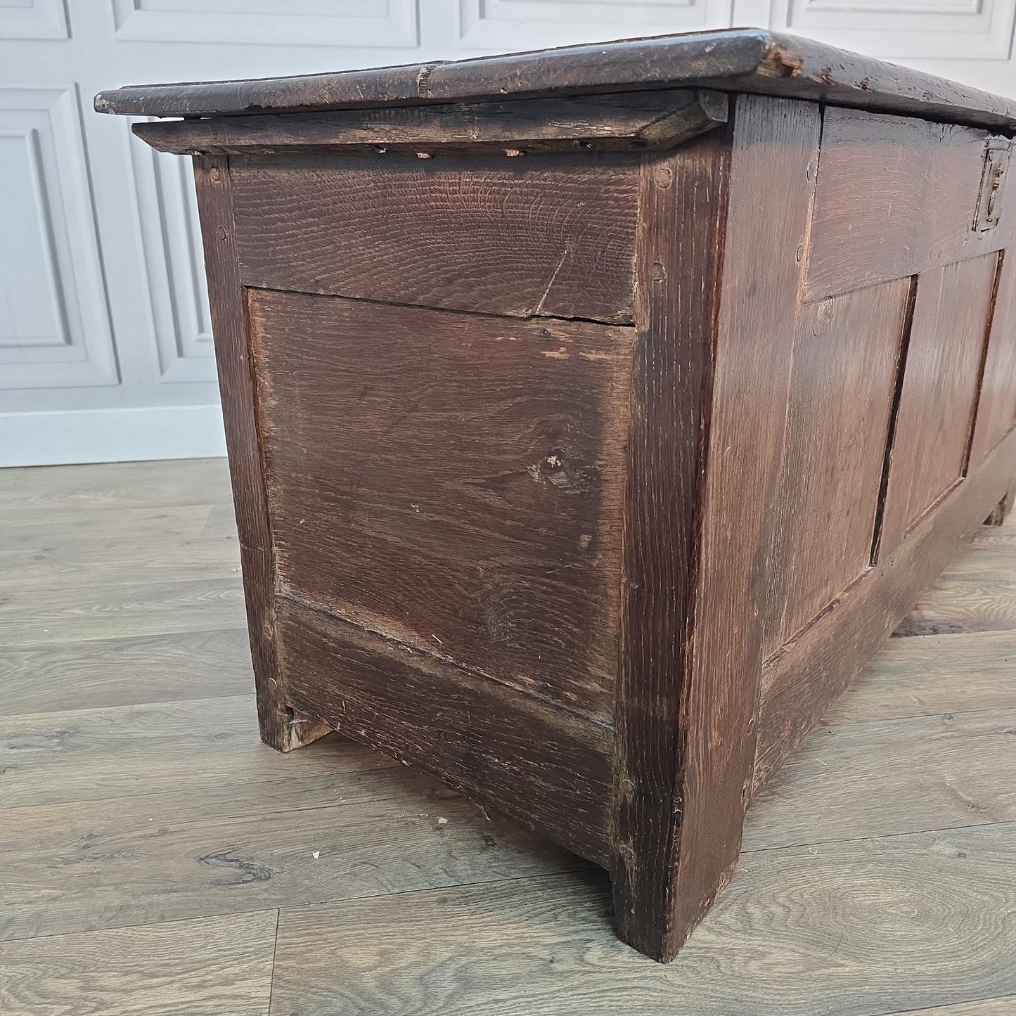 Antique Oak Coffer Trunk - Panelled Blanket Box Chest - 18th Century Solid Wood