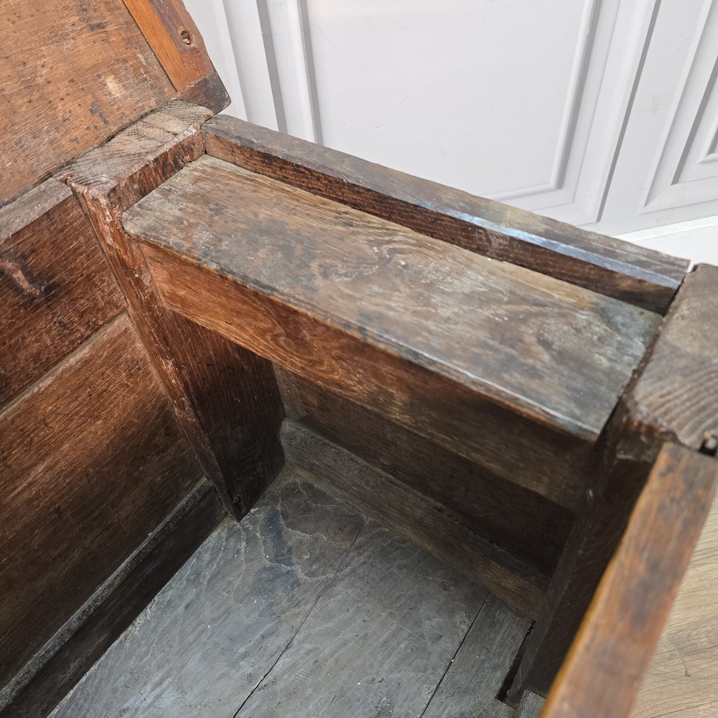 Antique Oak Coffer Trunk - Panelled Blanket Box Chest - 18th Century Solid Wood