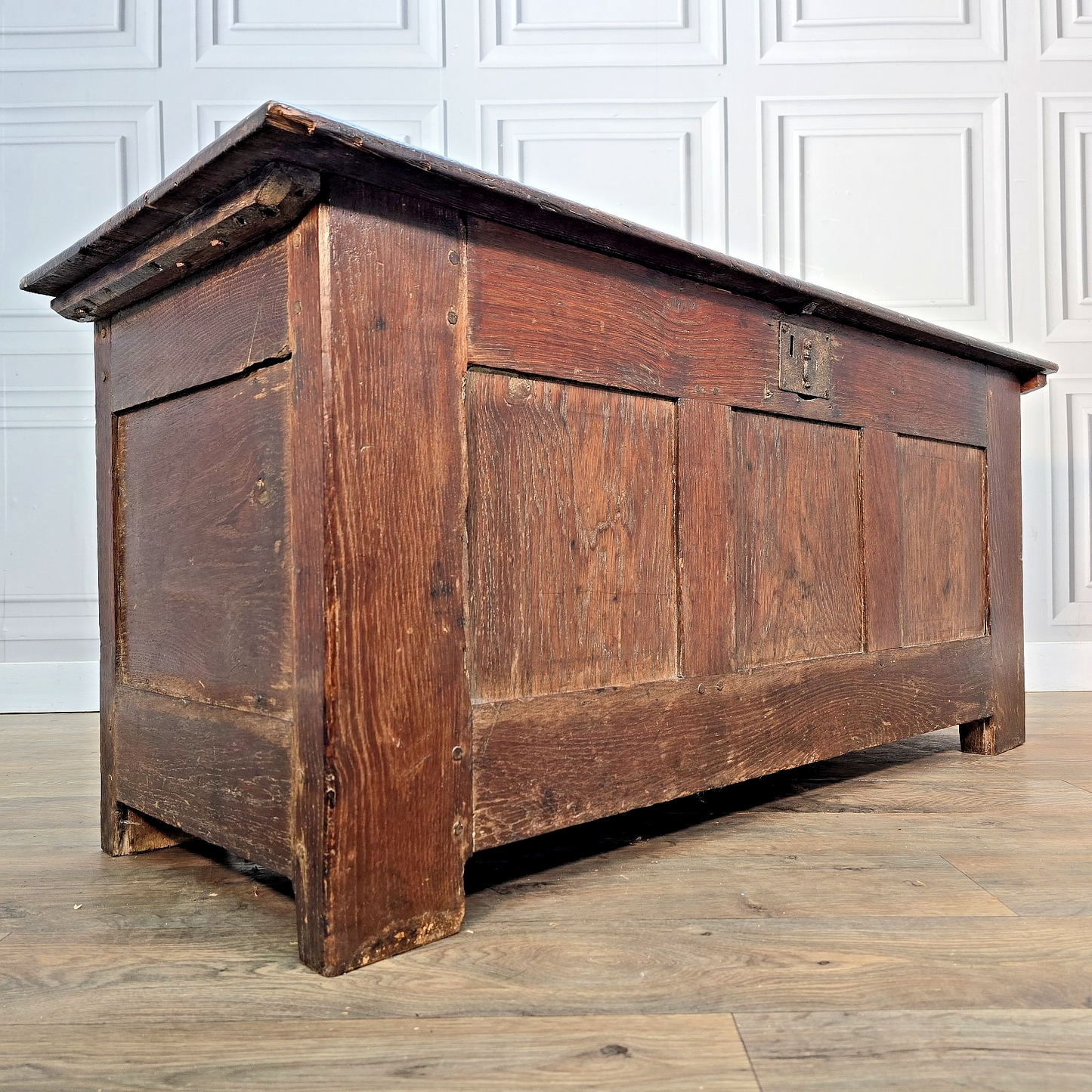 Antique Oak Coffer Trunk - Panelled Blanket Box Chest - 18th Century Solid Wood