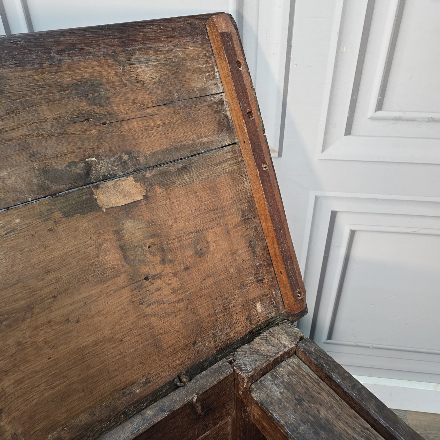Antique Oak Coffer Trunk - Panelled Blanket Box Chest - 18th Century Solid Wood