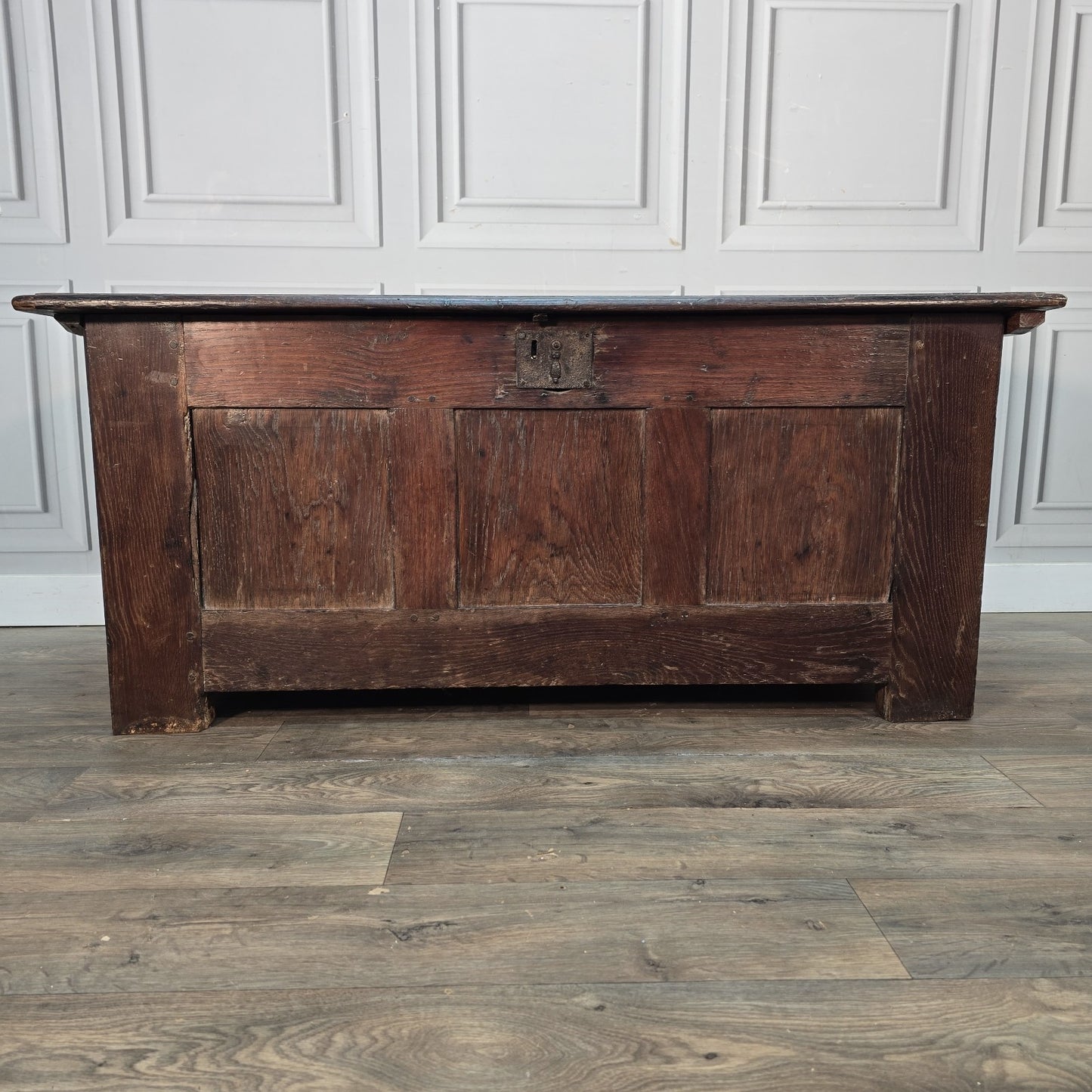 Antique Oak Coffer Trunk - Panelled Blanket Box Chest - 18th Century Solid Wood