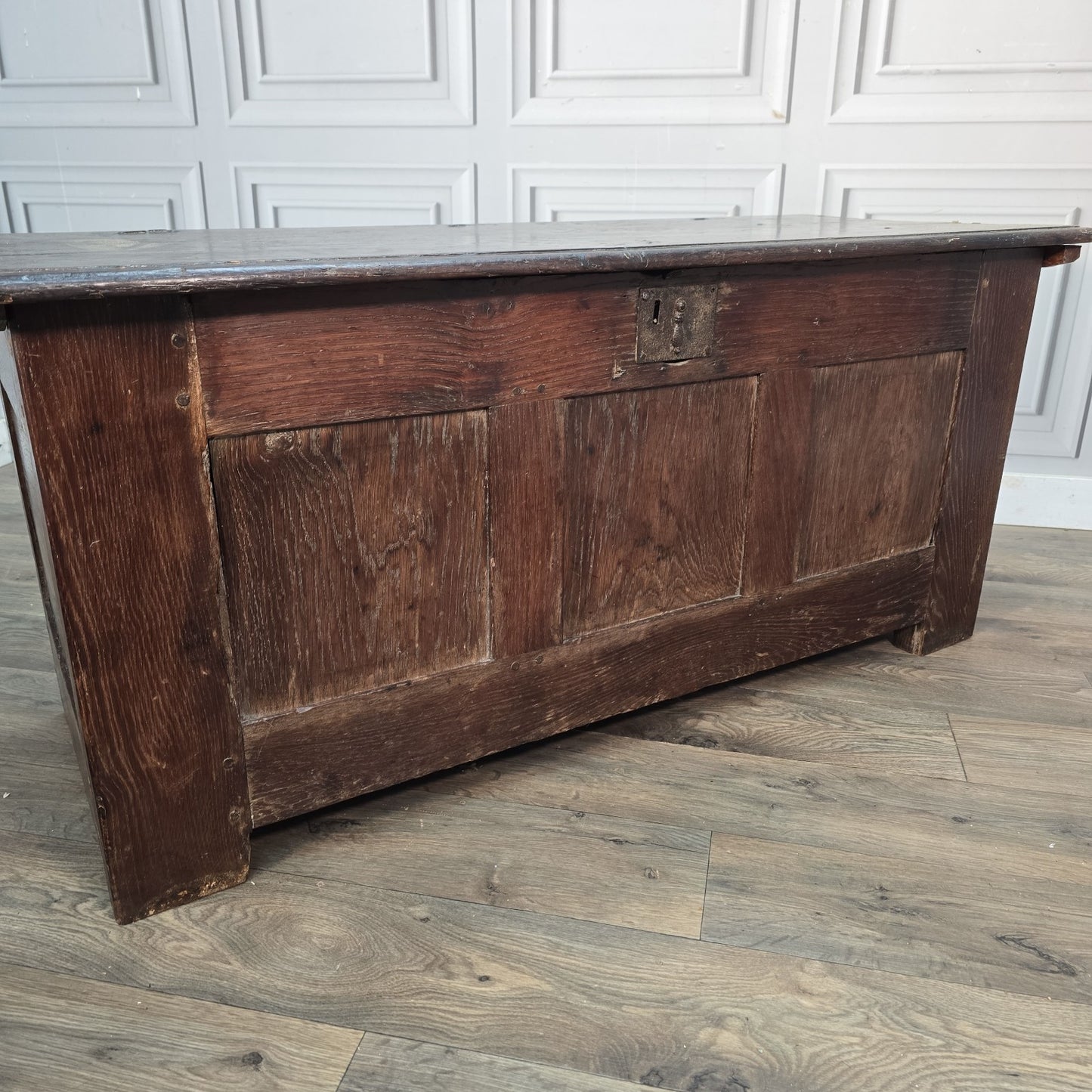 Antique Oak Coffer Trunk - Panelled Blanket Box Chest - 18th Century Solid Wood