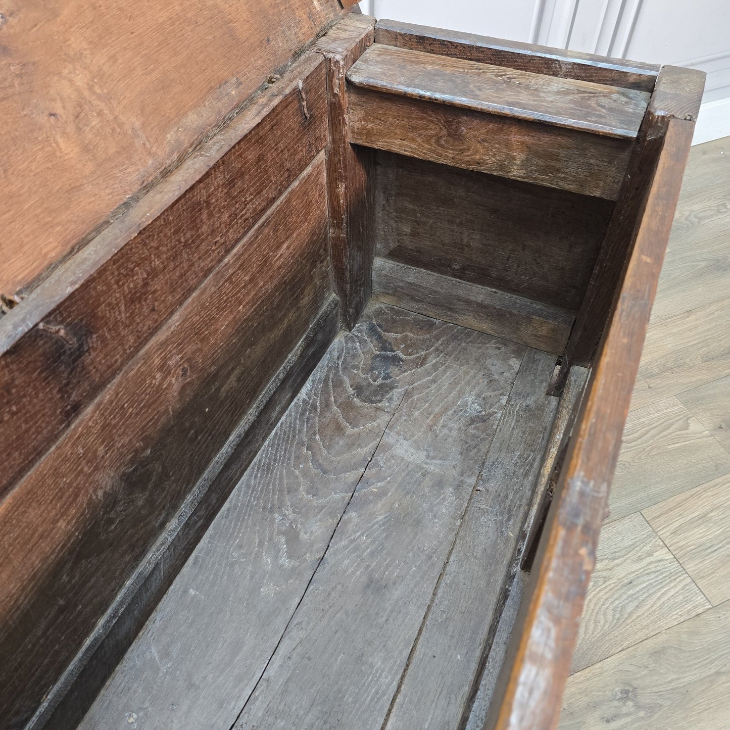 Antique Oak Coffer Trunk - Panelled Blanket Box Chest - 18th Century Solid Wood