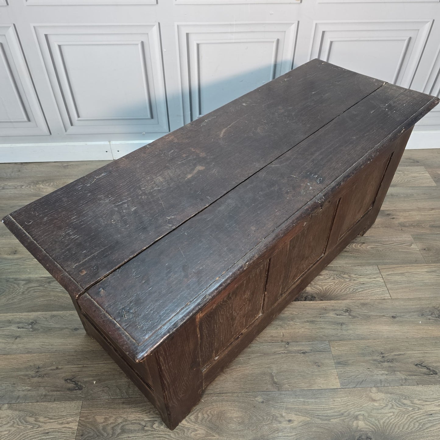 Antique Oak Coffer Trunk - Panelled Blanket Box Chest - 18th Century Solid Wood