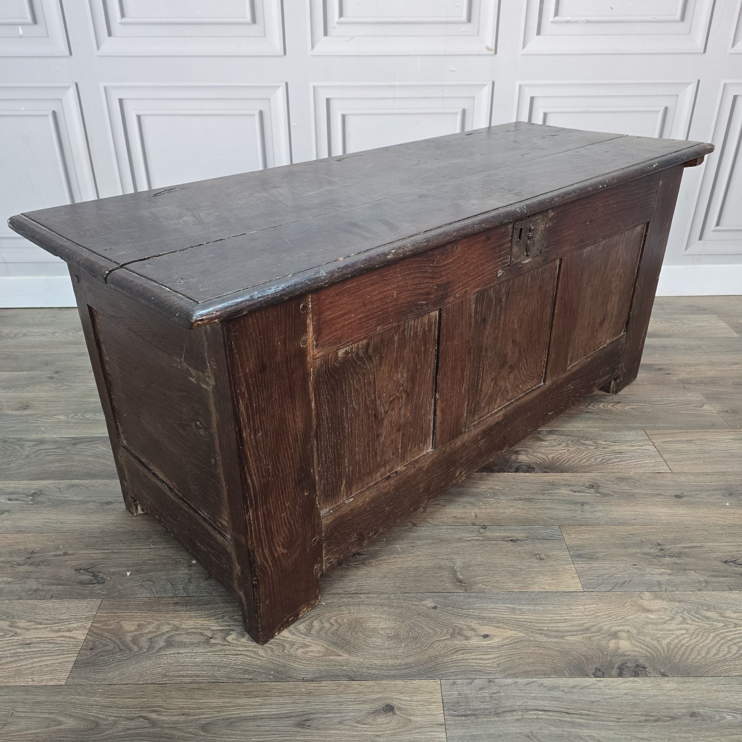 Antique Oak Coffer Trunk - Panelled Blanket Box Chest - 18th Century Solid Wood