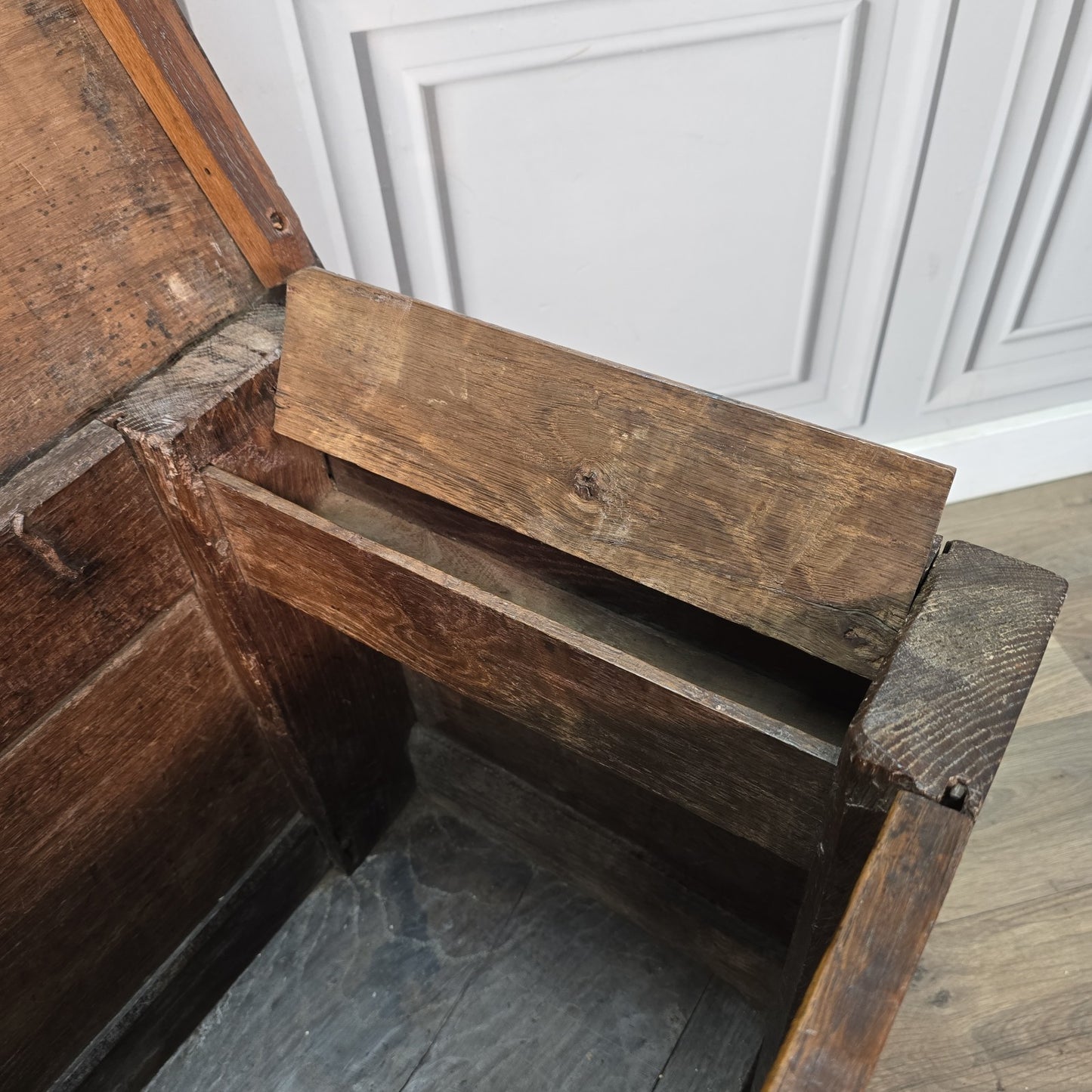 Antique Oak Coffer Trunk - Panelled Blanket Box Chest - 18th Century Solid Wood