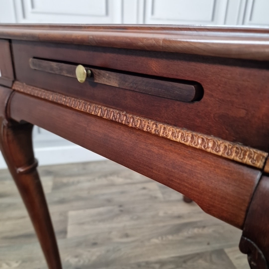 Vintage Antique Queen Anne Style Mahogany Side Table Pull-Out Slide - Cabroile