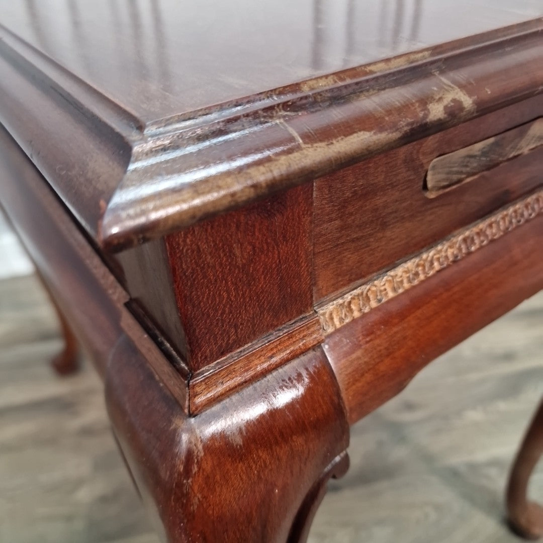 Vintage Antique Queen Anne Style Mahogany Side Table Pull-Out Slide - Cabroile