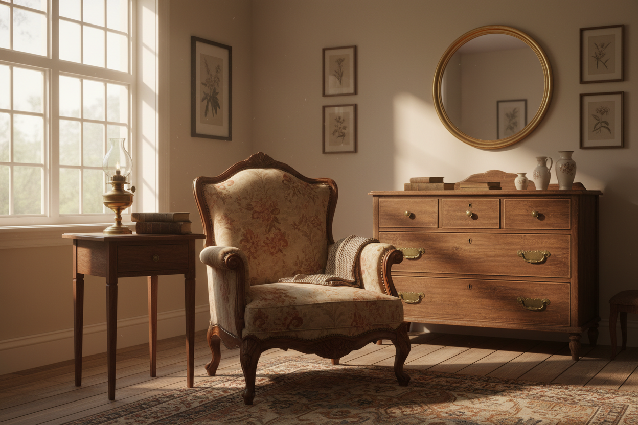 A simple home with antique furniture 